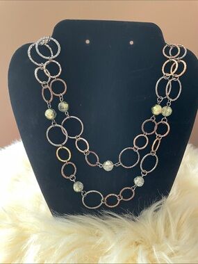 Joan Rivers Multi Metallic Tone 48” Circle Necklace with Pale Green Beads